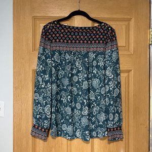 Loft mixed pattern long sleeve blouse M